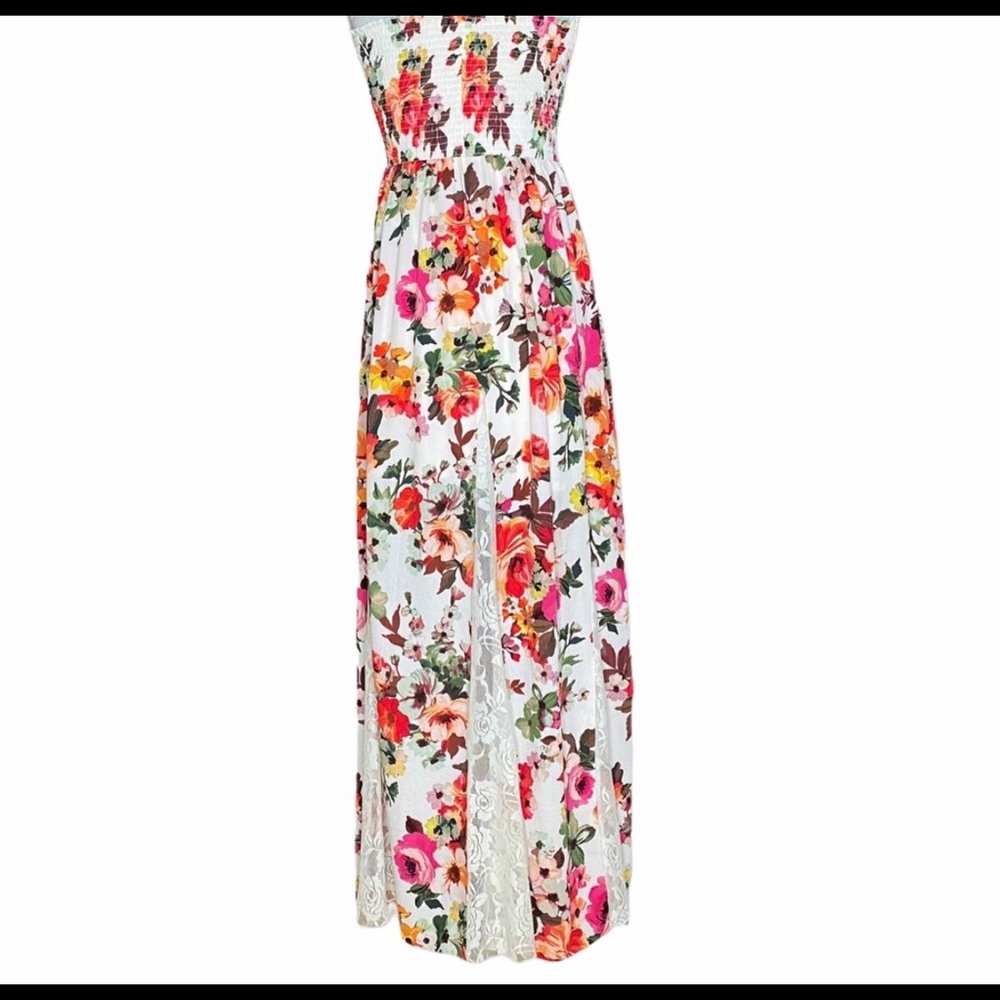 Strapless floral maxi dress